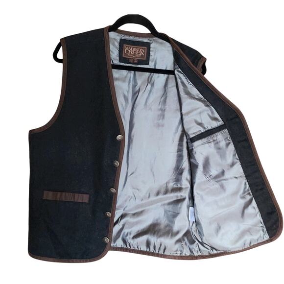 Madison Creek Outfitters Charcoal Gray Wool Vest Leather Trim Nickel Buttons LG - Picture 9 of 9